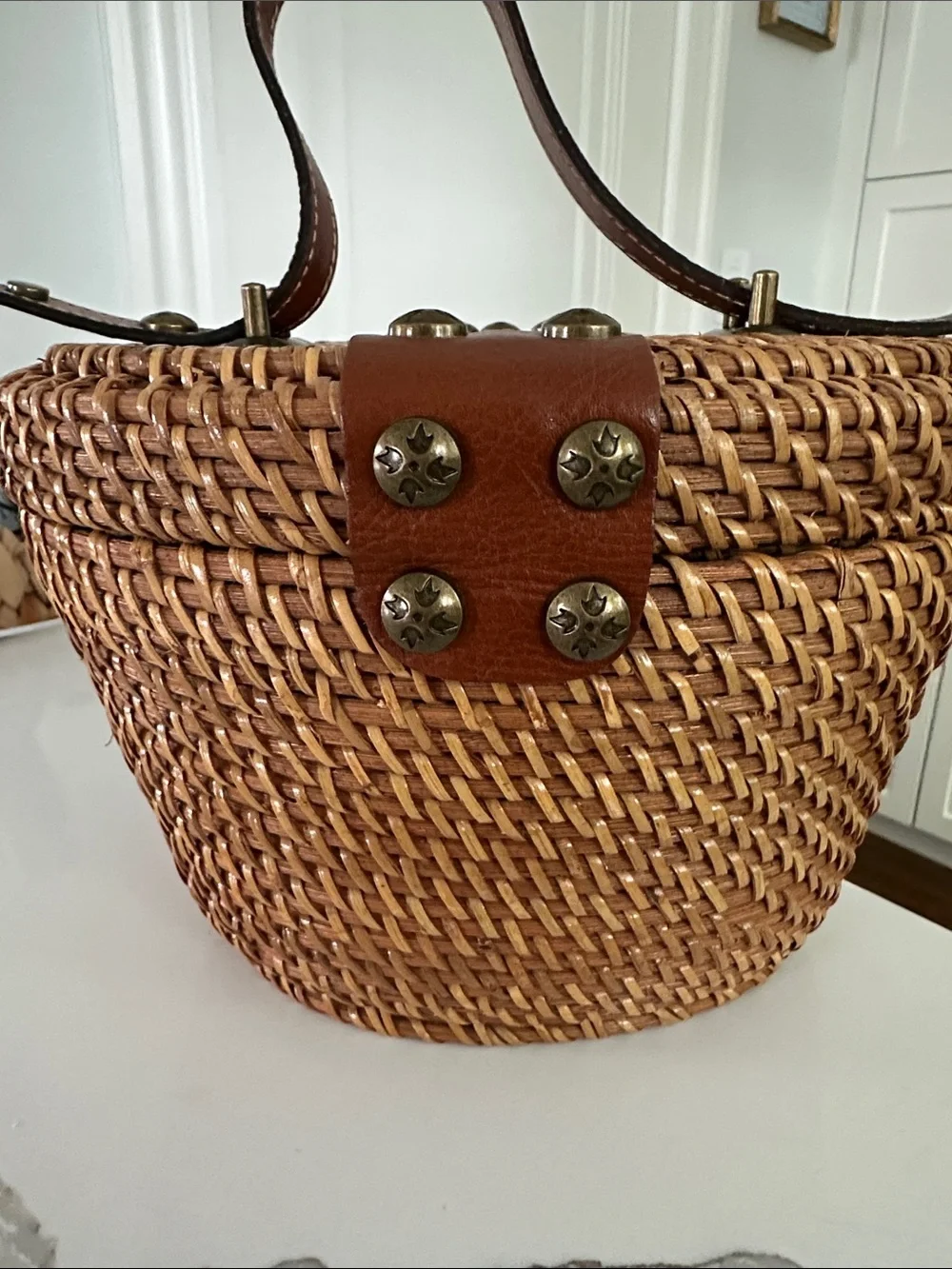 Patricia Nash Brown Woven Straw Nantucket Basket Bag - Picture 6 of 6